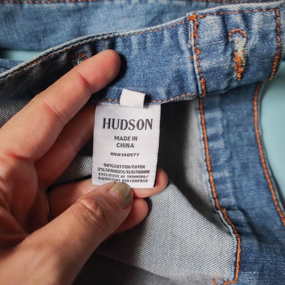 Hudson Y2K Distressed Elbow Patch Jean Denim Jacket Womens Small Casual Basic - Picture 7 of 8